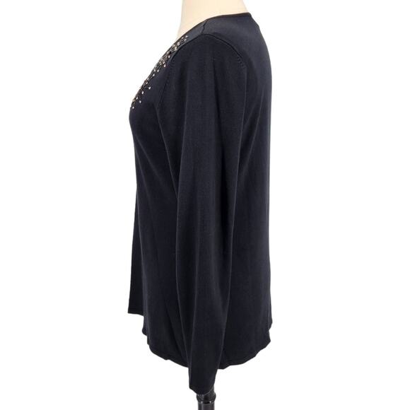 Jason Wu  V-Neck Sweater w/ Beaded Detail Size Large Black - Picture 5 of 7